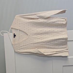 Cream L/S Cotton Sweater with Embellishments